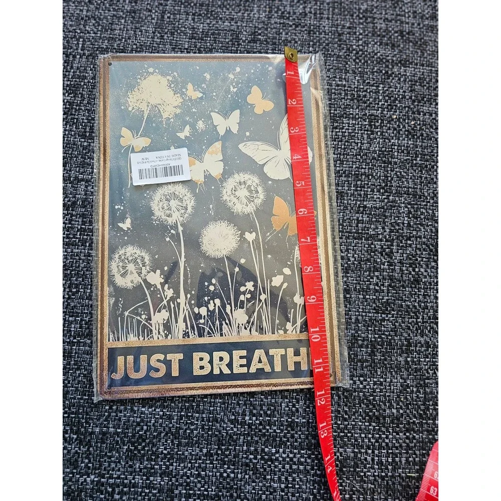QKIODS Just Breathe Metal Tin Sign Home Decor‎ 8x12 Blue New Butterfly Dandelion